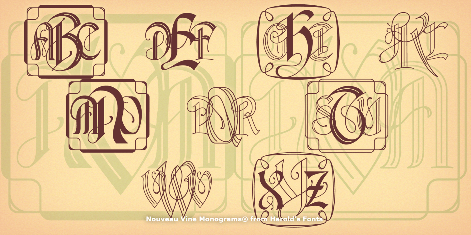 Nouveau Vine Monograms Font Family Poster