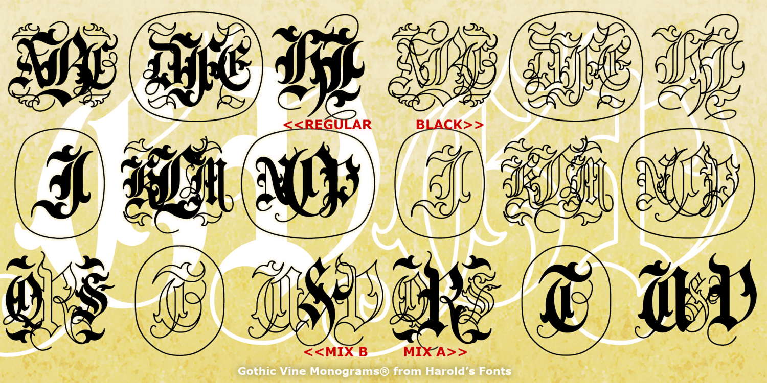 Gothic Vine Monograms Font Family Poster