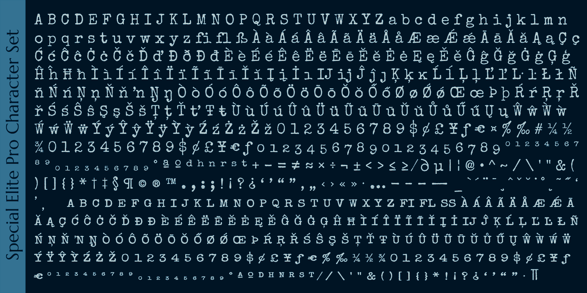 Elite Typeface Sample Special Elite Pro Font Family by Stiggy & Sands | Font Bros