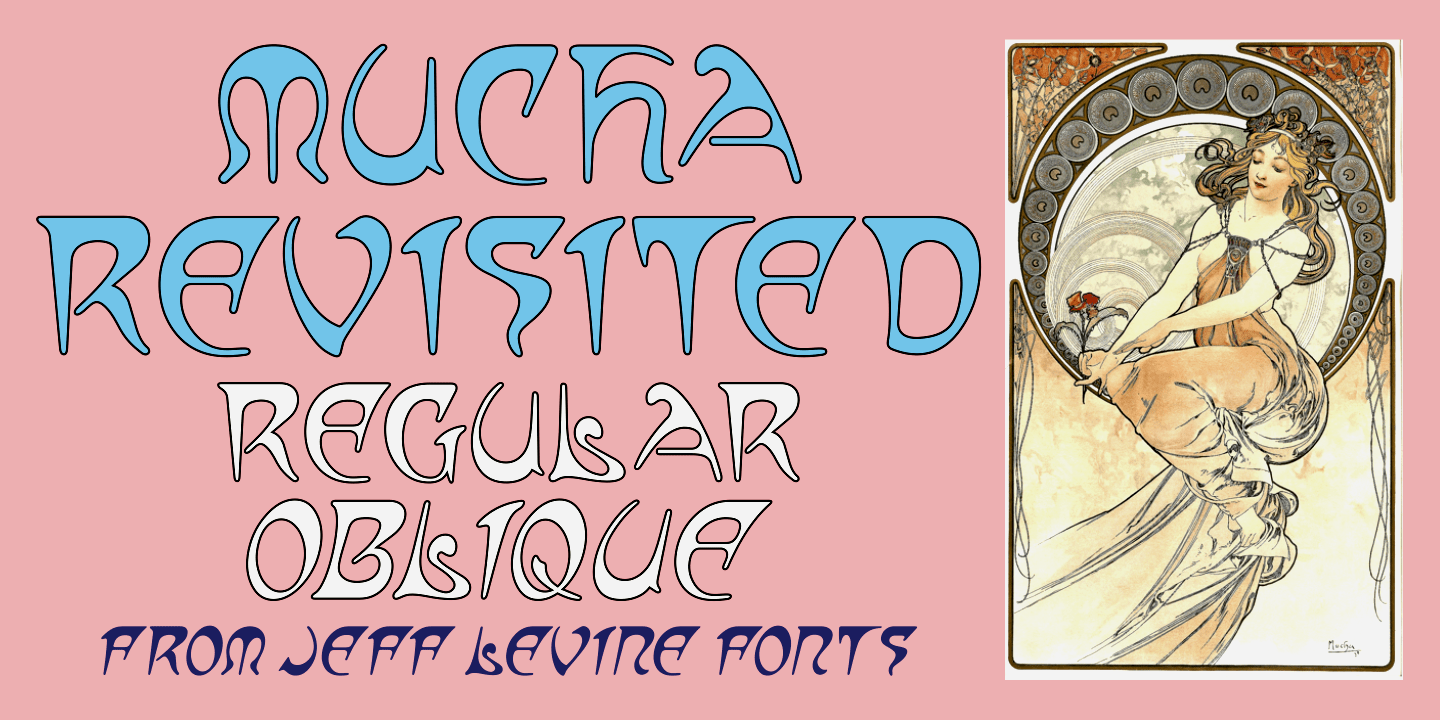 Mucha Revisited Font Family by Jeff Levine Fonts | Font Bros