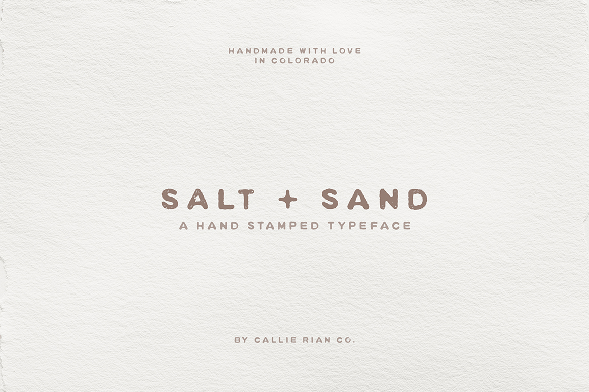 Sand Typeface Salt + Sand | Stamped Typeface Font Family by Callie Rian & Co | Font Bros
